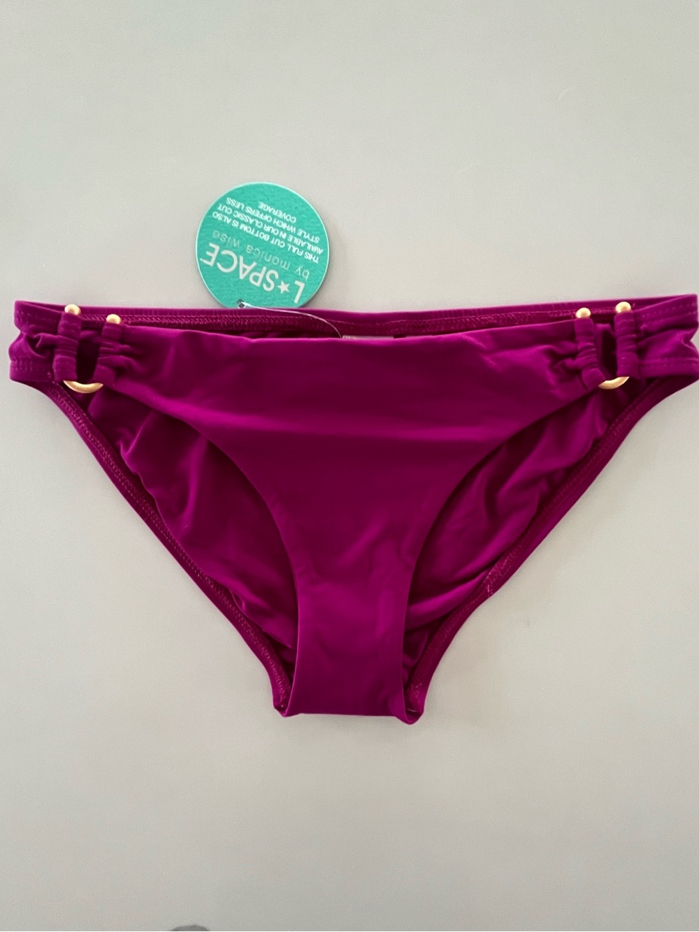 NWT L*Space Monica Wise Berry Purple Full Cut Bikini Bottom Gold Hardware Sz XS
